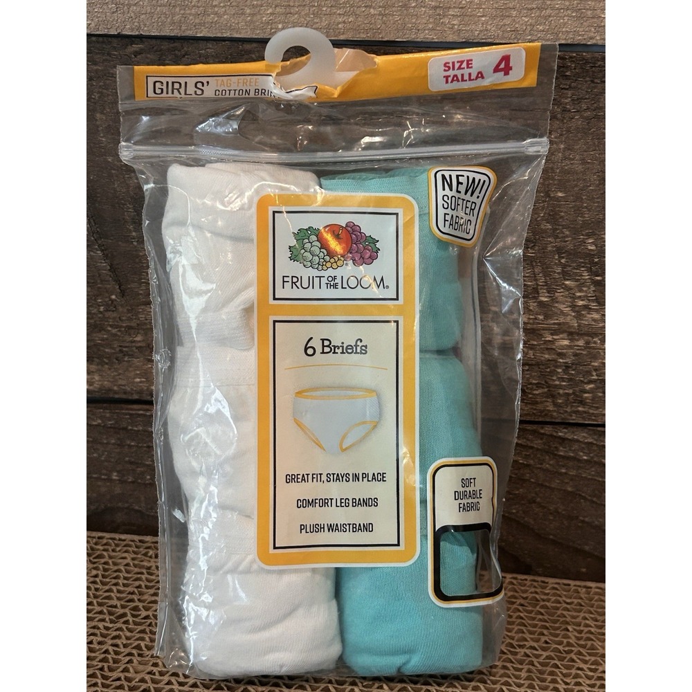 Fruit of the Loom 6-Pack Girl's Tagless Underwear Assorted Briefs Size 4
